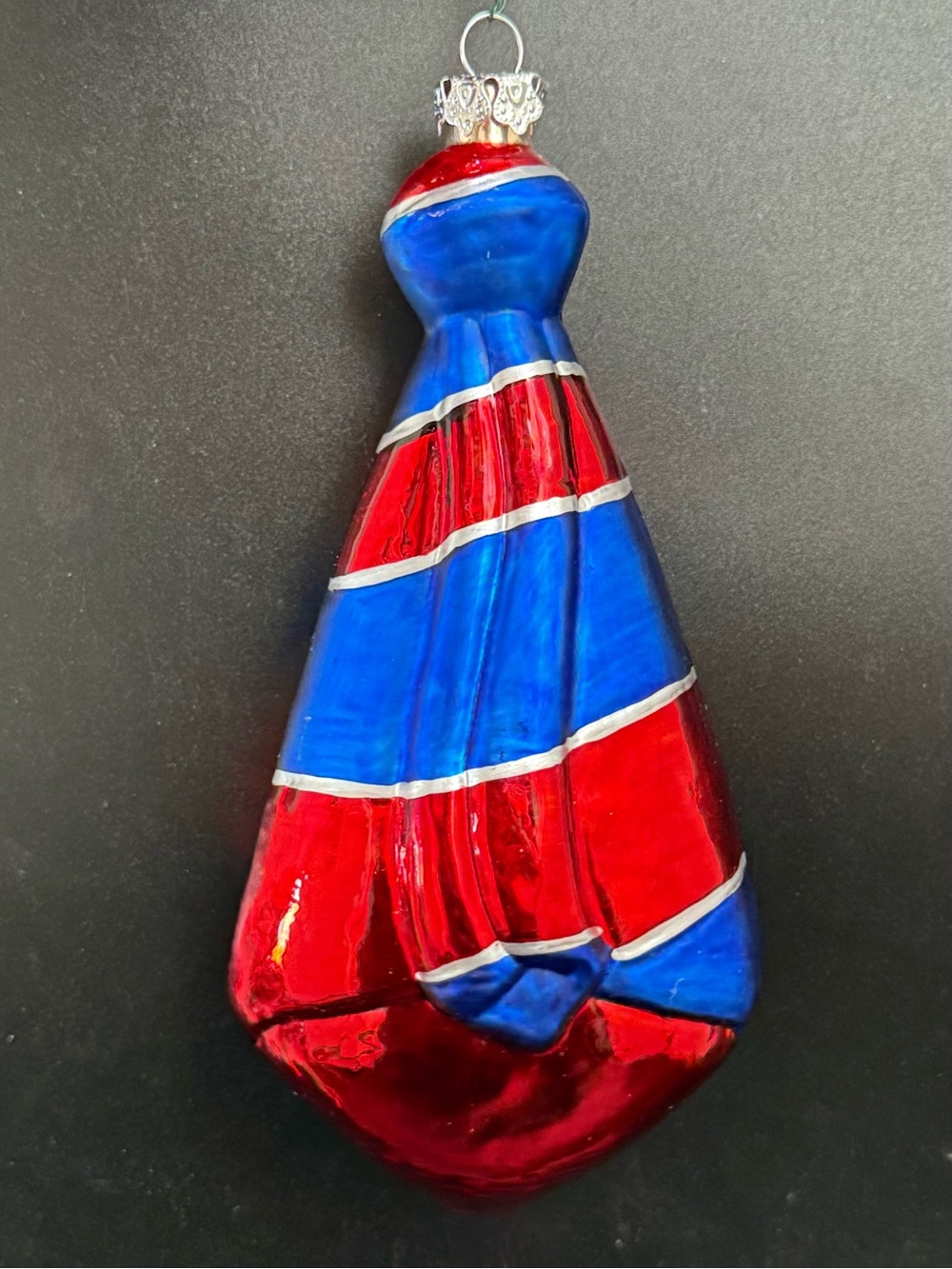 Vintage MIDWEST Red Blue Striped Mercury Glass Men’s Necktie Patriotic Ornament